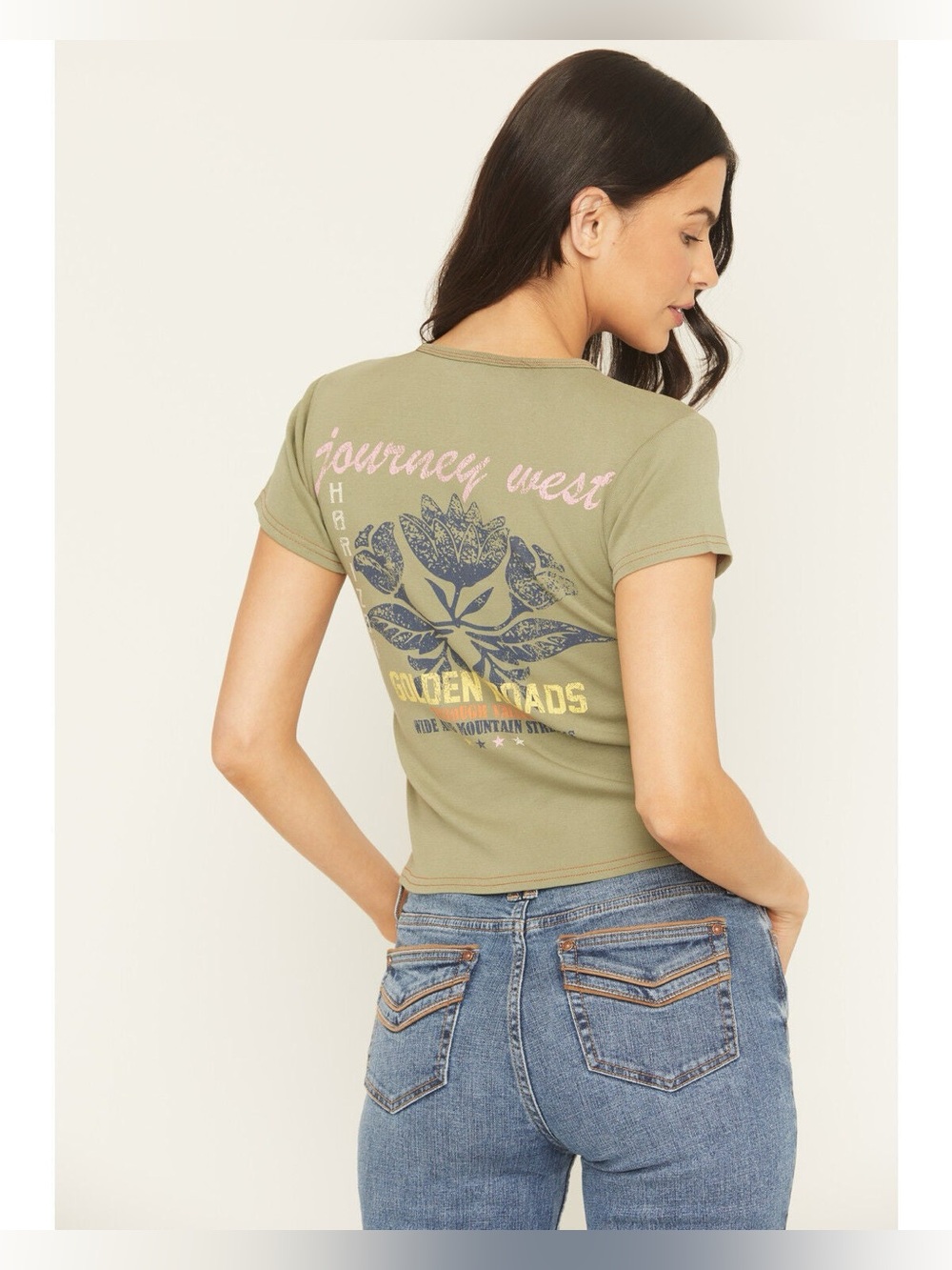 CLEO + WOLF WOMEN'S SOLID SHORT SLEEVE GRAPHIC BABY TEE- XXL - Picture 4 of 11